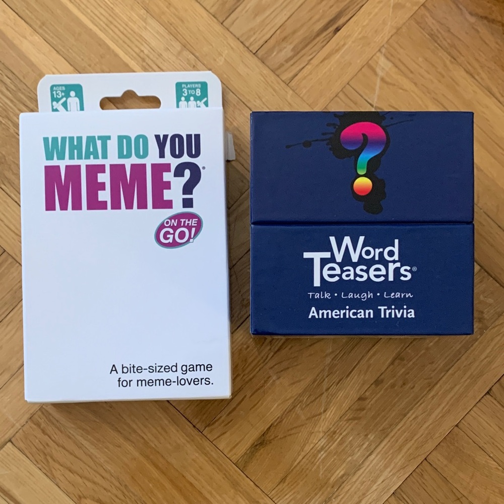 EUC (2) Family Card Games w/ Box - Trivia Game & Meme Game